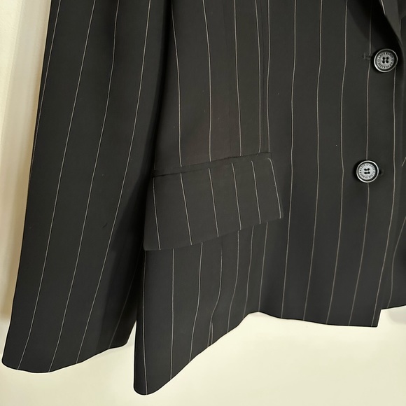 Anne Klein Black with White Pin Stripe Two-Button Blazer, Size 10 - Picture 5 of 8